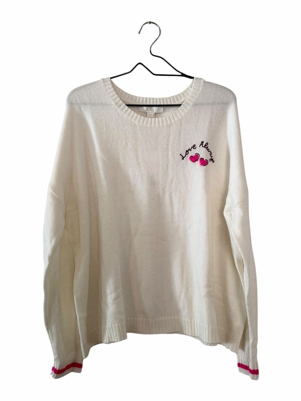 Lilly Pulitzer Pippy Sweater Love Always Embroidered Cream Pullover XXL NEW